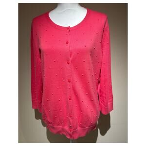 Talbots 100% Cotton Pink Sweater Cardigan Size XL